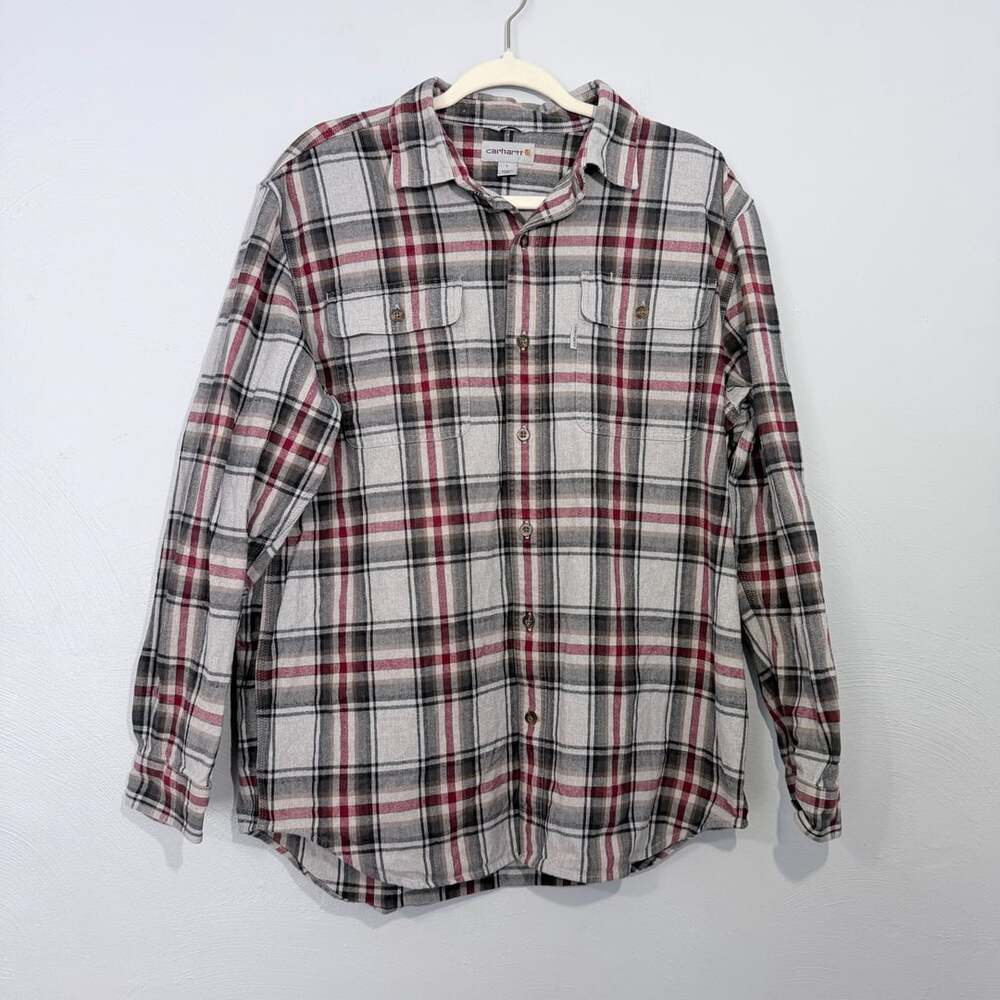 Carhartt Plaid Flannel Shirt Size L Gray Red Original Fit